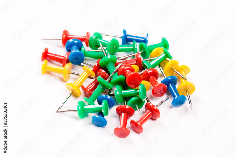 set of colorful push pins isolated on white background. set of colorful push pins isolated on white background.