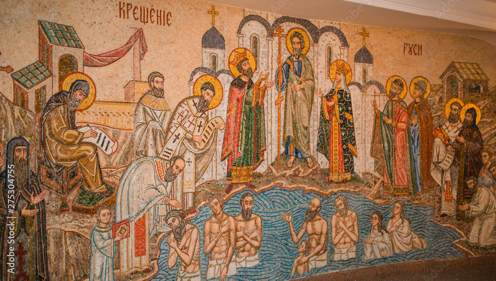 A detailed view with frescoes from the Byzantine Orthodox church