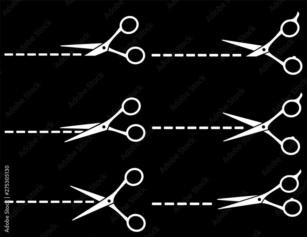 black scissors with cut lines black scissors with cut lines