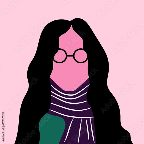 Сute avatar of man in glasses with long hair. Icon of simple character of creative profession. Stylish guy.