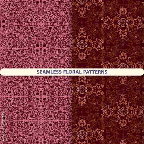 Vector seamless patterns with tulips and floral and botanical elements. Flower texture. print for textiles, wrapping paper, wallpaper design, packaging design.