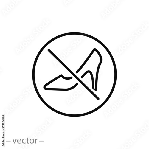 no women's shoes icon, prohibitory sign, don't wear high heels, line symbol on white background - editable stroke vector illustration eps10