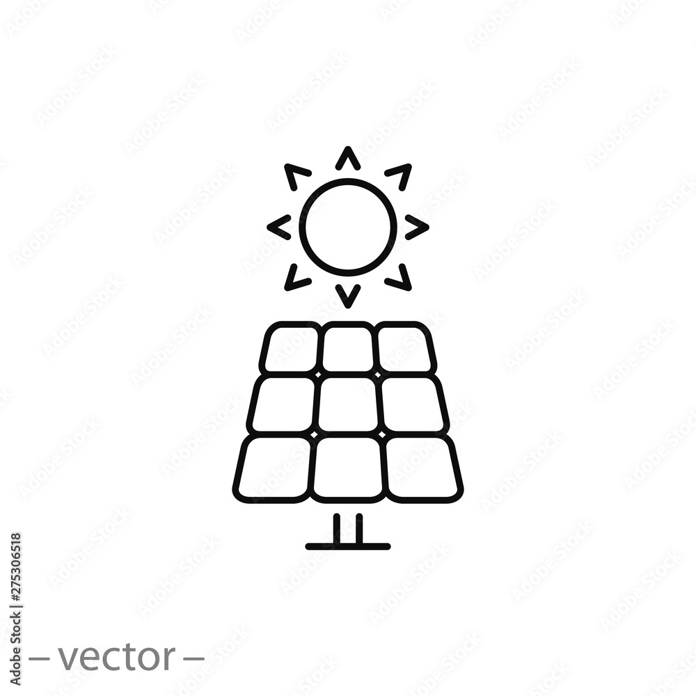 sun and solar panel, line sign, icon vector sun and solar panel, line sign, icon vector