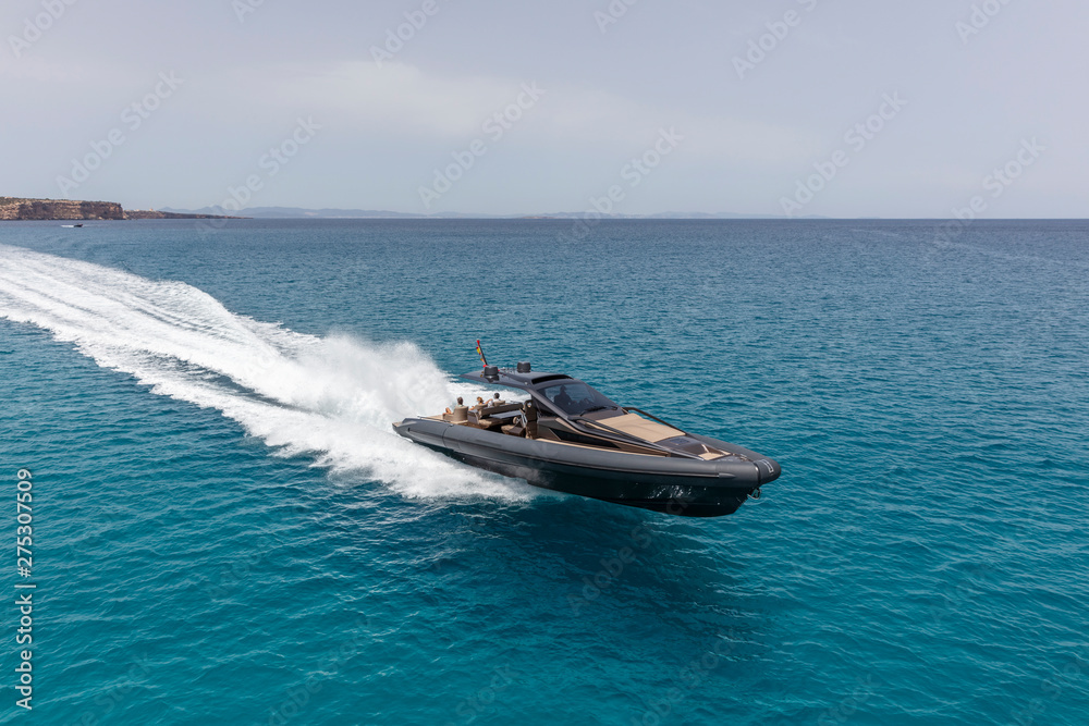 inflatable motor boat in formentera, spain