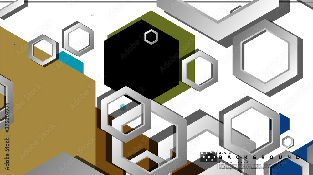 Obraz premium Abstract geometric background with hexagon cold color composition. Vector illustration