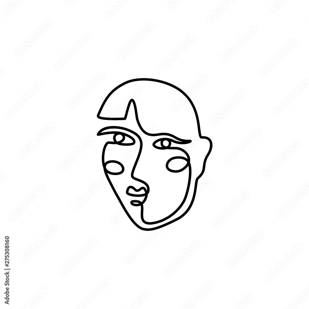 The Woman's Face Minimal Line Style. Continuous One Line drawing Abstract Vector Portrait of a female