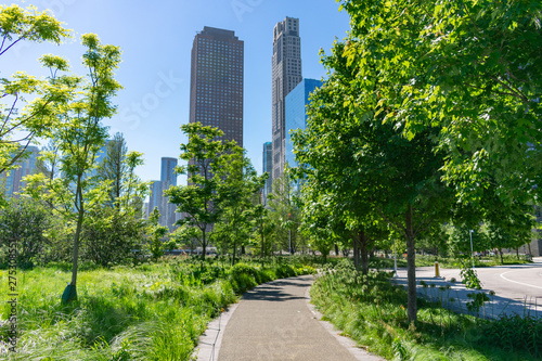 Green Curving Path at a Park in the Streeterville Neighborhood of Chicago with Downtown Buildings © James