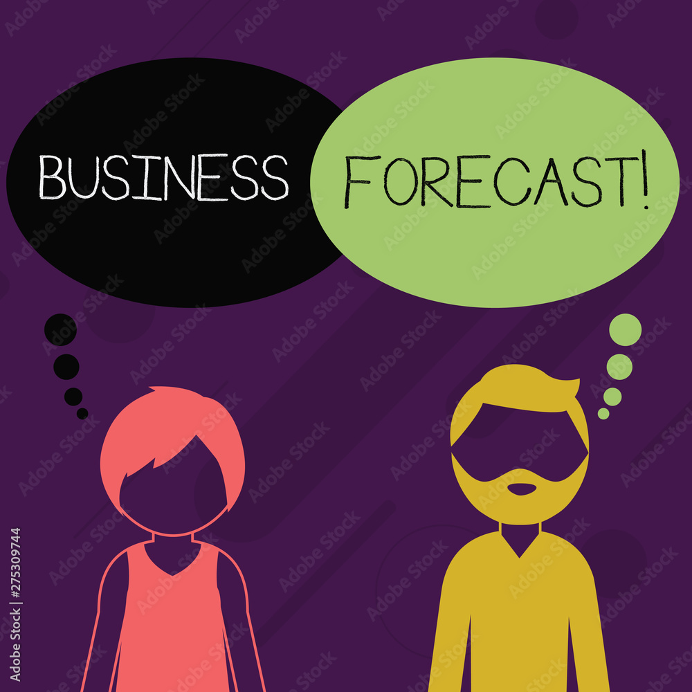 Word writing text Business Forecast. Business photo showcasing estimate or prediction of future developments in business Bearded Man and Woman Faceless Profile with Blank Colorful Thought Bubble Word writing text Business Forecast. Business photo showcasing estimate or prediction of future developments in business Bearded Man and Woman Faceless Profile with Blank Colorful Thought Bubble
