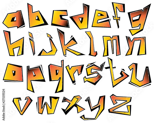 English alphabet vector from A to Z in graffiti orange color gradient style.