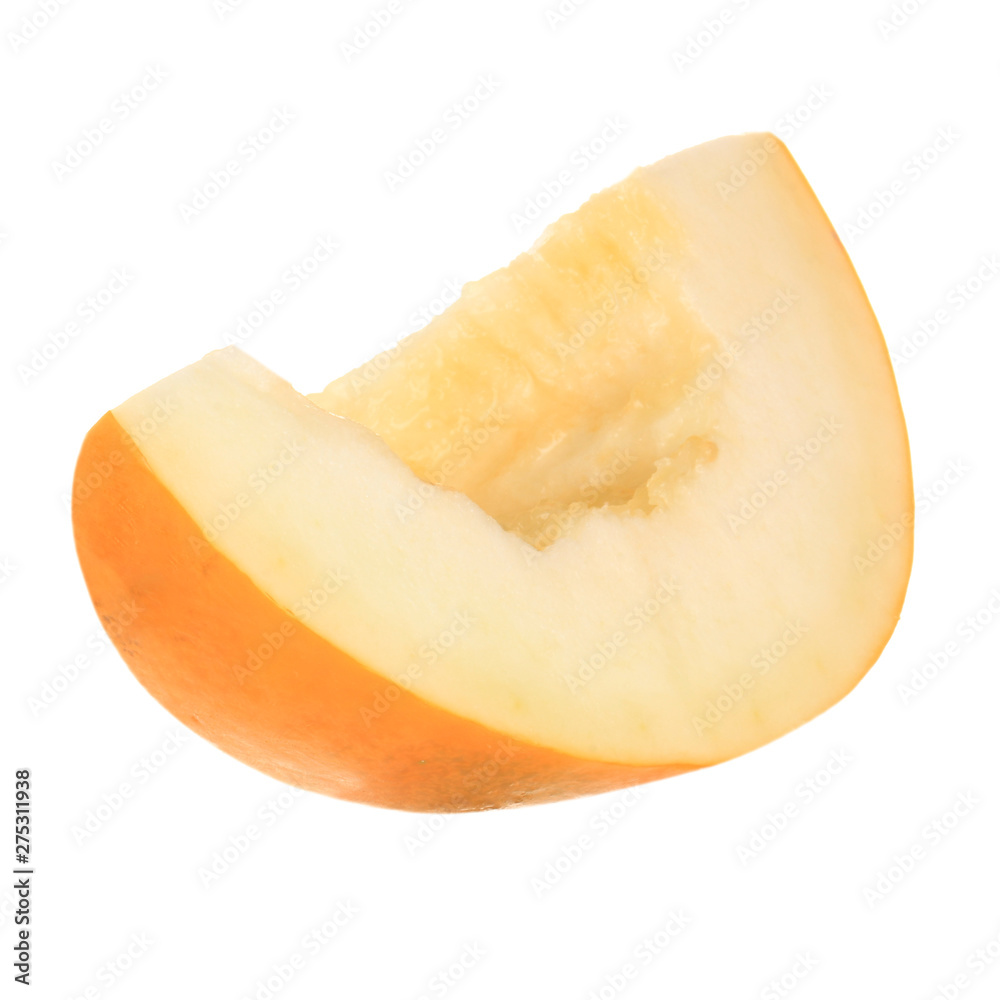 slice of yellow melon isolated on white background slice of yellow melon isolated on white background
