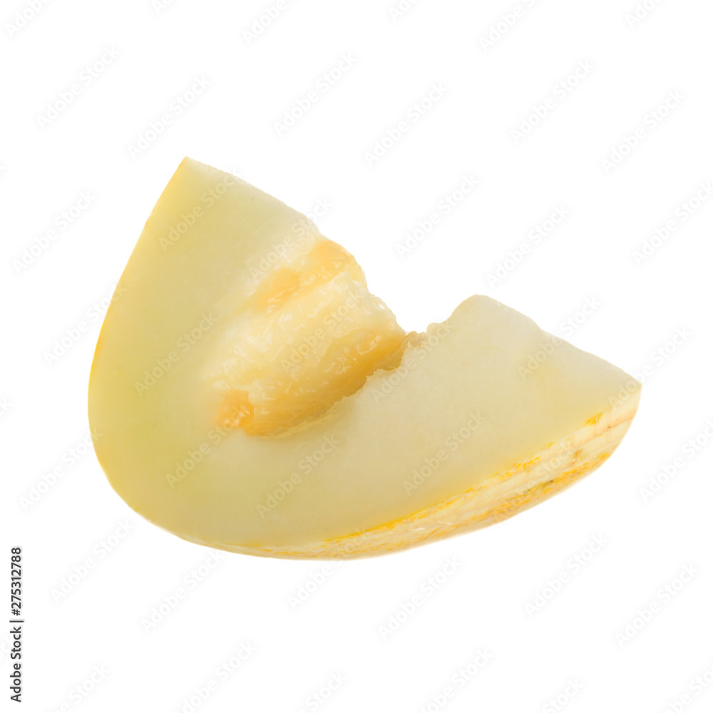 slice of yellow melon isolated on white background slice of yellow melon isolated on white background
