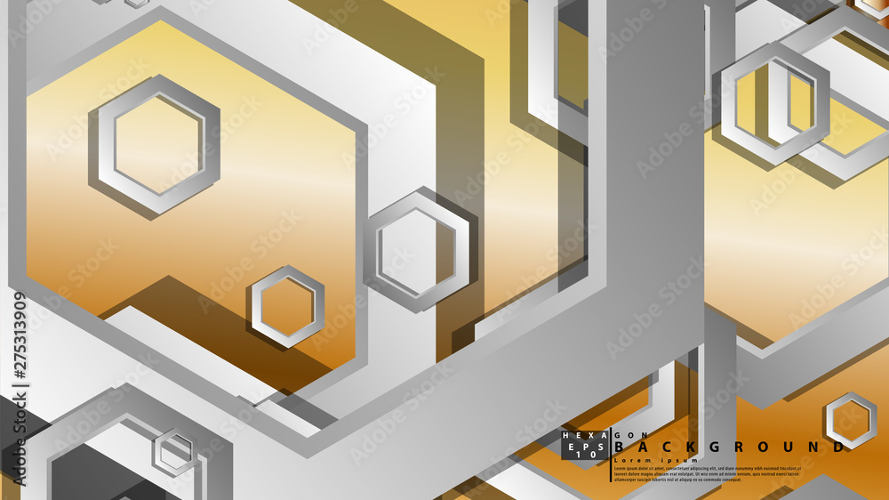Abstract geometric background with hexagon metal color composition. Vector illustration