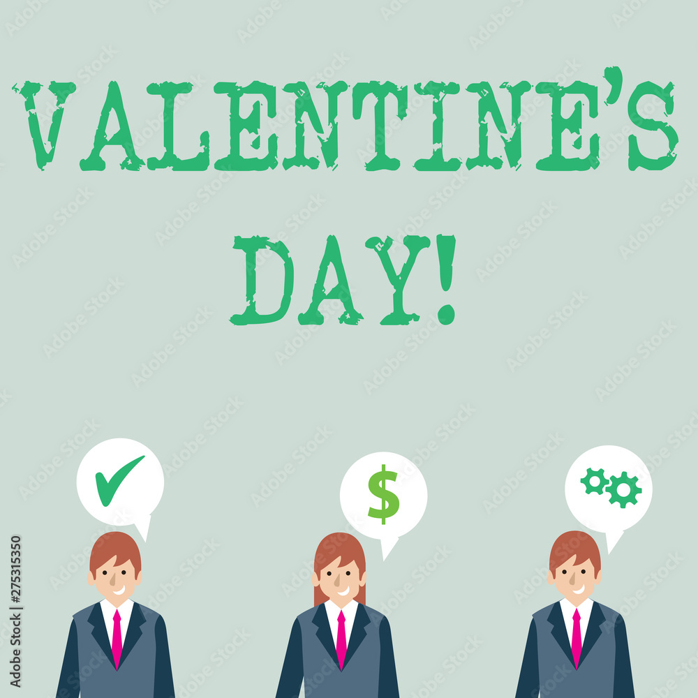 Word writing text Valentine S Day. Business photo showcasing roanalysistic holiday celebrated each year on February 14 Businessmen Each has their Own Speech Bubble with Optimization Cost Icons Word writing text Valentine S Day. Business photo showcasing roanalysistic holiday celebrated each year on February 14 Businessmen Each has their Own Speech Bubble with Optimization Cost Icons