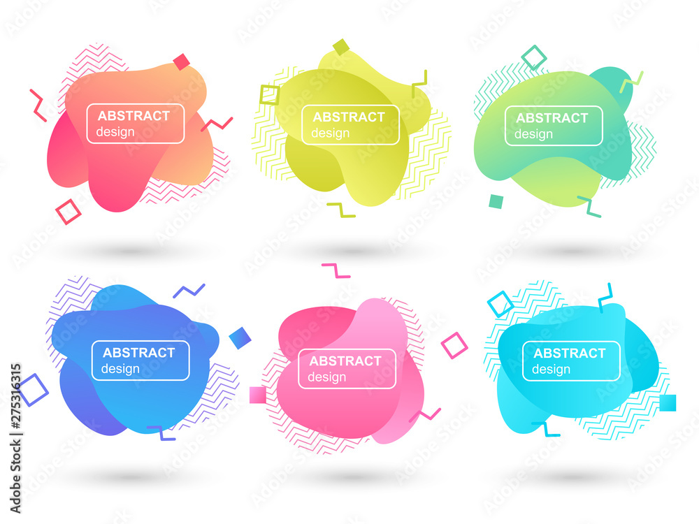 Set of abstract liquid shapes modern graphic elements. Fluid design forms and line. Gradient abstract banners. Template for the design of a logo, flyer or presentation. Vector illustration. Set of abstract liquid shapes modern graphic elements. Fluid design forms and line. Gradient abstract banners. Template for the design of a logo, flyer or presentation. Vector illustration.