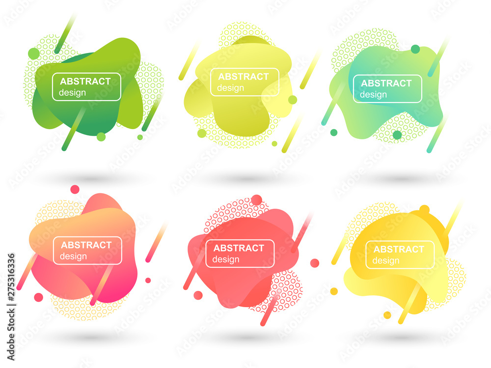 Set of abstract liquid shapes modern graphic elements. Fluid design forms and line. Gradient abstract banners. Template for the design of a logo, flyer or presentation. Vector illustration.