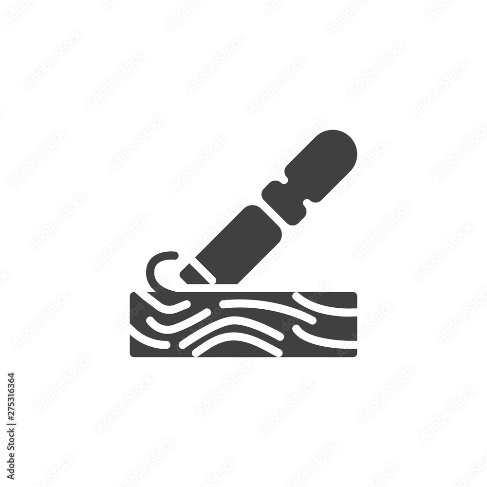 Chisel plowing a wood plank vector icon. filled flat sign for mobile concept and web design. Handle wooden chisel glyph icon. Woodworking symbol, logo illustration. Vector graphics Chisel plowing a wood plank vector icon. filled flat sign for mobile concept and web design. Handle wooden chisel glyph icon. Woodworking symbol, logo illustration. Vector graphics