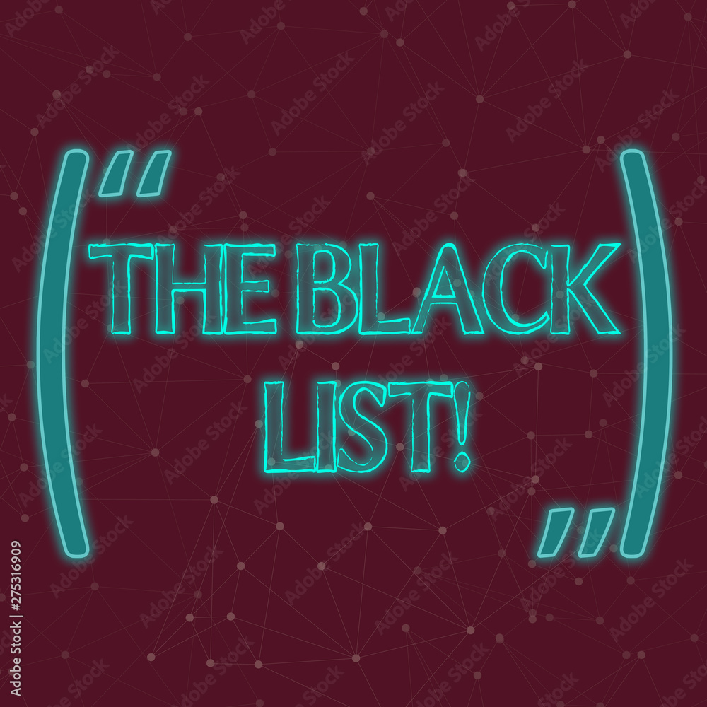 Text sign showing TheBlack List. Business photo showcasing list of demonstratings who are disapproved of or are to be punished Seamless Digital Array of Nodes with Connecting Lines Forming Uneven Grid