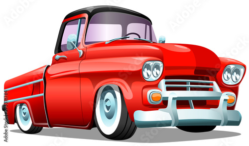 Cartoon red retro truck pickup car  on a white background. ESP Vector illustration.