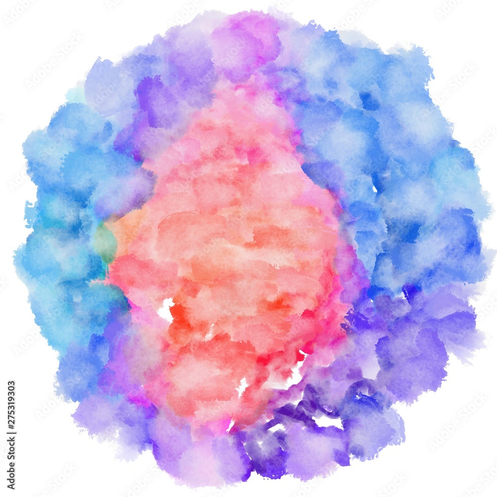 Fototapeta premium light pastel purple, pastel violet and royal blue watercolor graphic background illustration. circular painting can be used as graphic element or texture