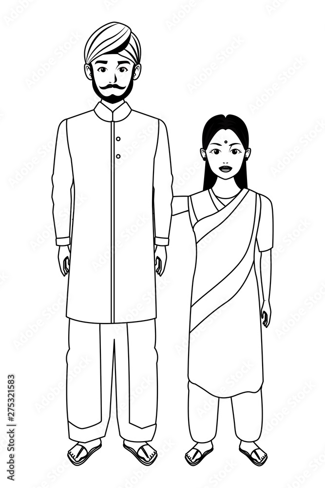 indian family avatar cartoon character in black and white indian family avatar cartoon character in black and white