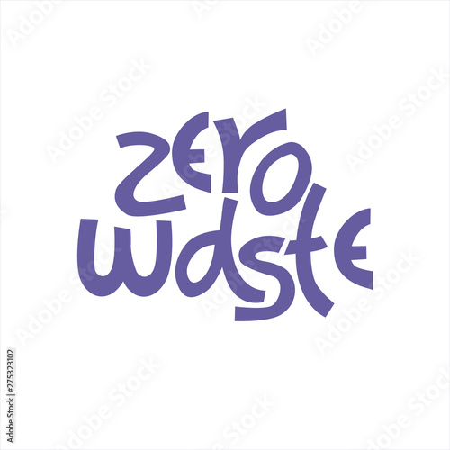 Zero Waste logo. Ornate lettering in blue color. Concept of eco-friendly living. Design for reusable shopping bag