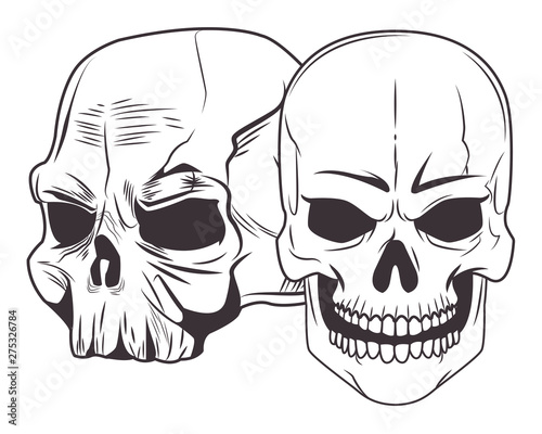 two skull drawn tattoo icon