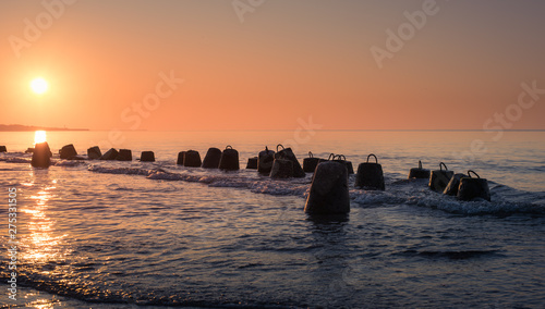 Ocean sunset sky - gorgeous panorama twilight sky and peaceful water background