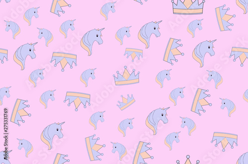 unicorns and crowns seamless pattern