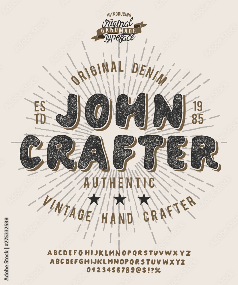 Vecteur Stock John Crafter. Hand crafter. Original woodworks. Wood. Old  workshop. Original font and logo. Print on shirt or sticker. Retro and  vintage style. Classic print. Hipster style. Vector serif font.