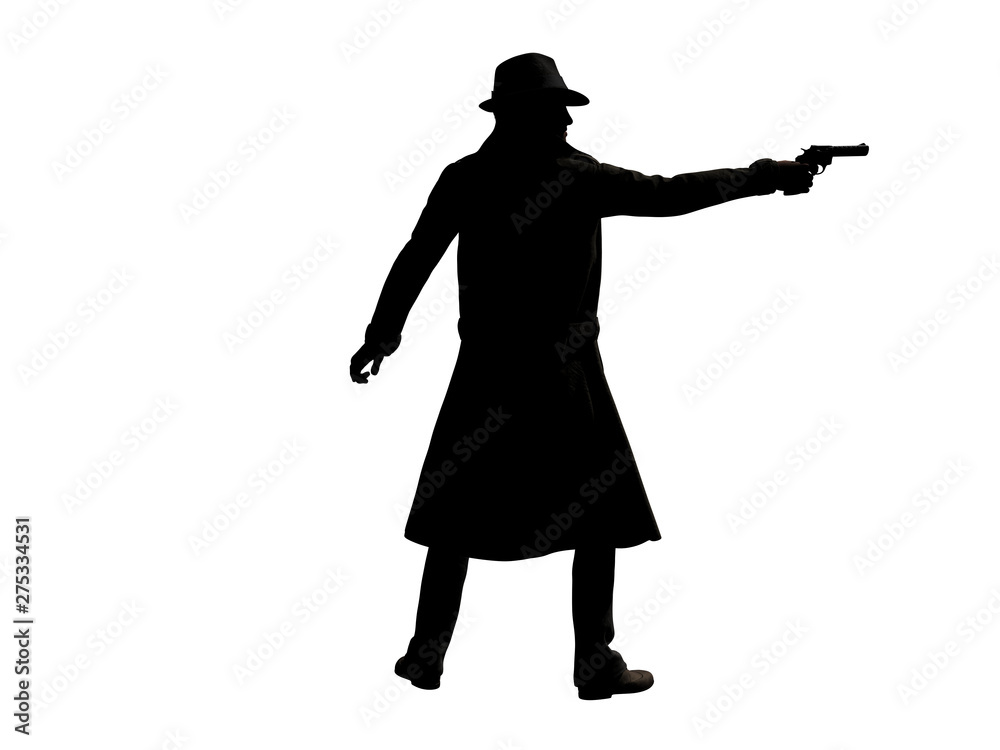 Detective in Trenchcoat aims at Someone