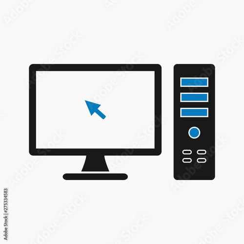 Computer icon with CPU symbol. Flat style vector EPS.