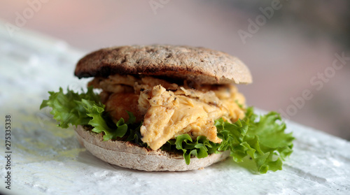 selfemade egg burger with herbs photo