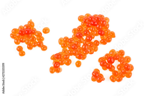 Delicious red caviar isolated on white background, top view. photo