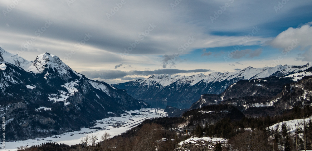 winter in the Swiss alps in Lungern Hasliberg on a beautiful day