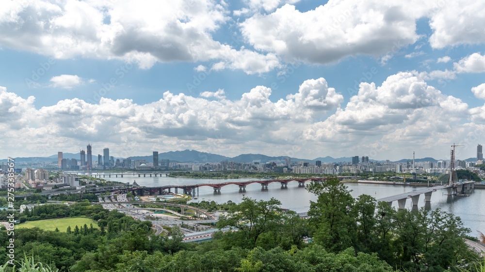 panoramic view of Seoul from the top of the moutain