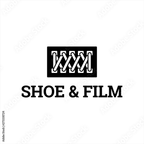 shoe footwear with film strip logo design concept