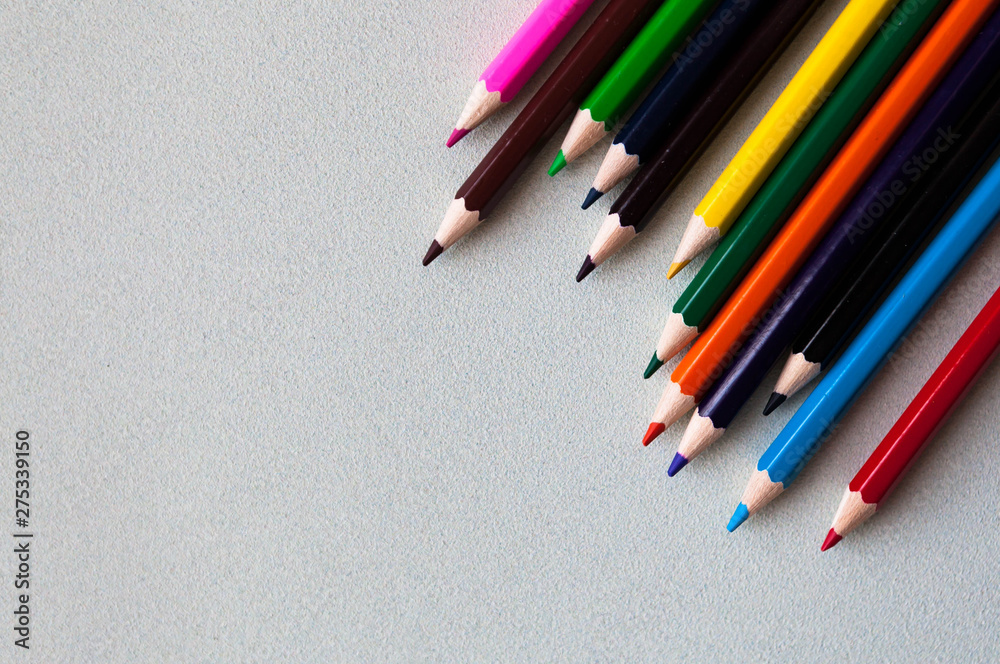 Color pencils on white background, copy space Color pencils on white background, copy space
