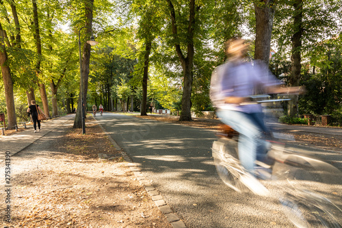 muenster promenade with bikes and motion blur