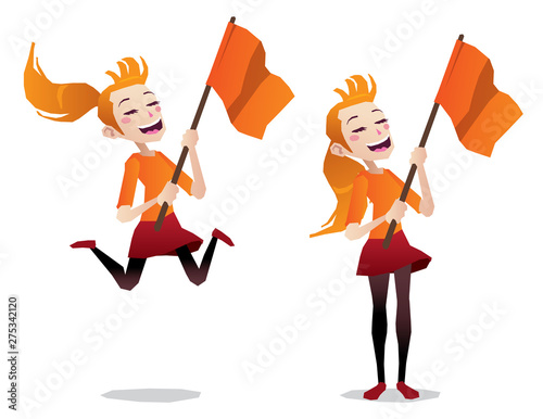 cheerleader with flag people isolated