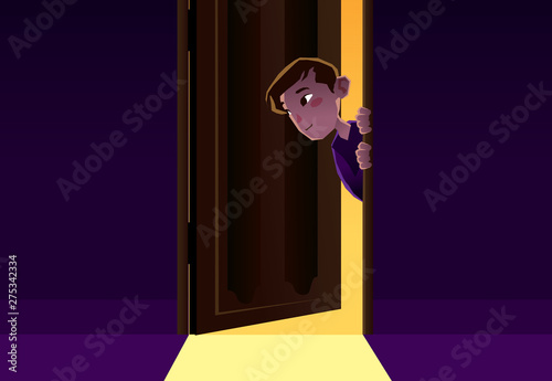 kid looking through door