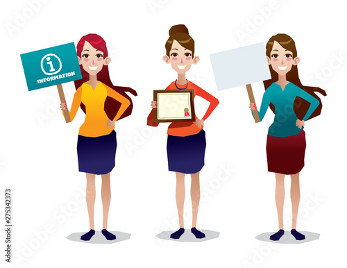 woman holding sign people isolated