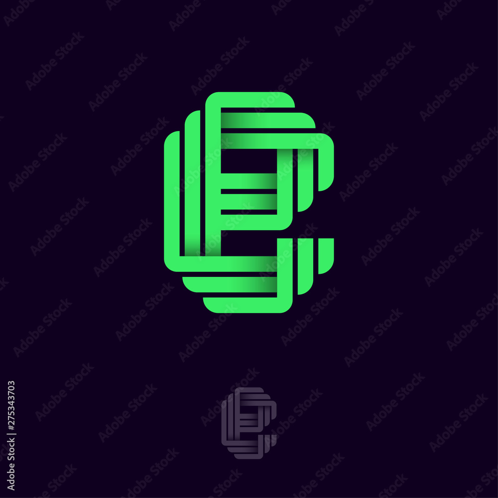 E letter. Origami logo. E monogram from ribbons or paper strips, Isolated on a dark background. Web, UI Icon. E letter. Origami logo. E monogram from ribbons or paper strips, Isolated on a dark background. Web, UI Icon.