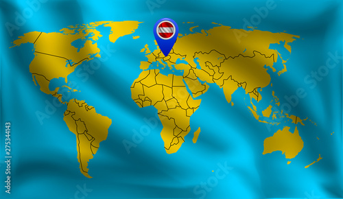Austrian location mark on the world map  Austria flag  vector illustration