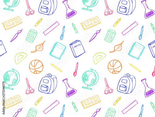 Seamless school elements sketches pattern
