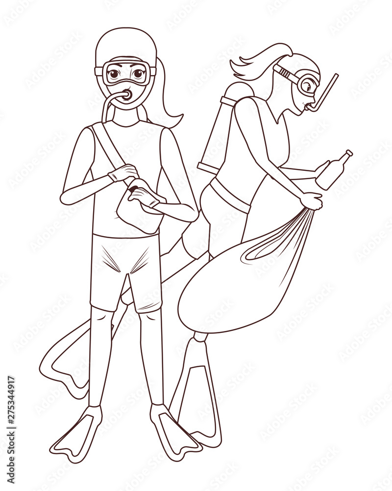 scuba diving avatar cartoon character in black and white scuba diving avatar cartoon character in black and white