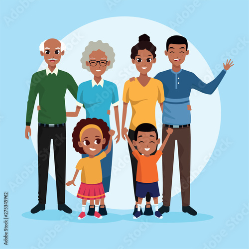 Family grandparents, parents and kids cartoons
