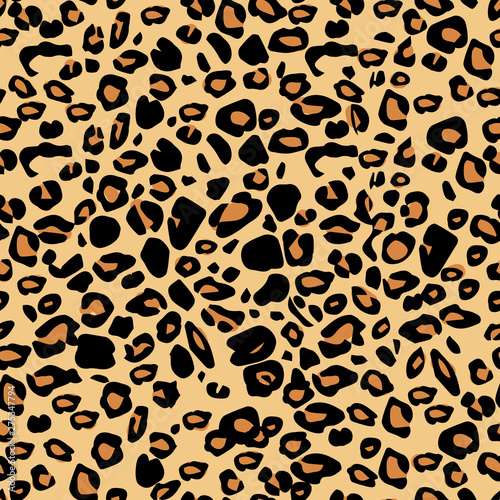 Vector black and orange leopard spots seamless pattern texture backgound. Classic animal print perfect for wallpaper, backgrounds, product design, or fabric prints. © Elnur