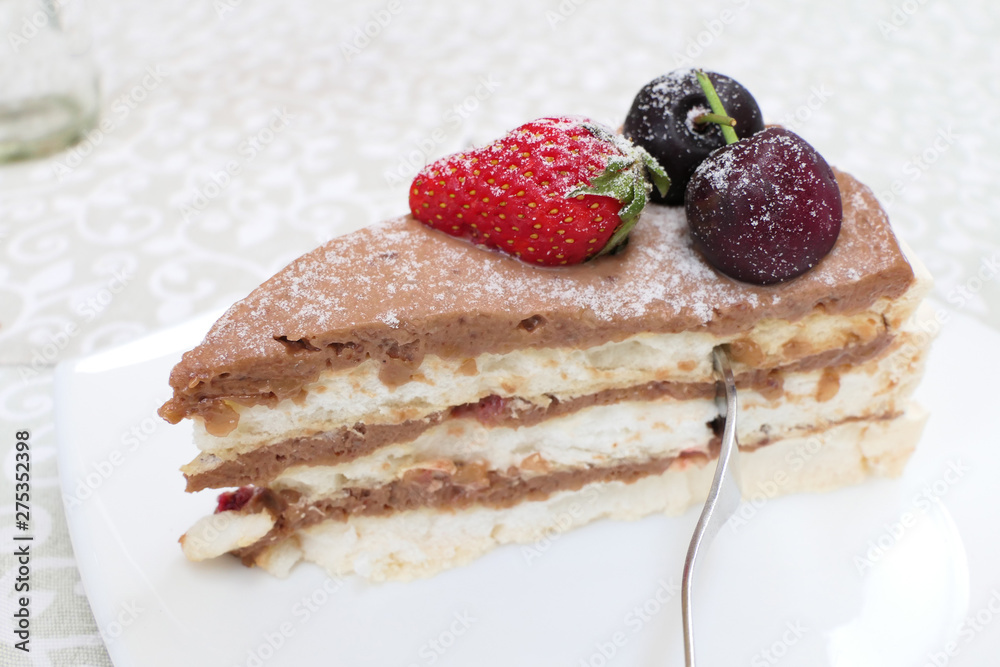 Cake with Strawberry and morello in a Restaurant Cake with Strawberry and morello in a Restaurant