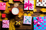coffee and season gifts with leafs