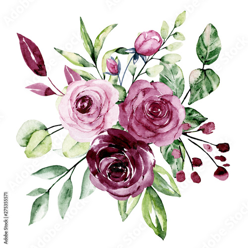 Watercolor flowers, bouquet...